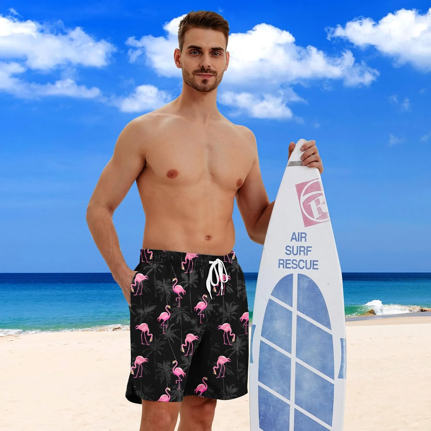 Men Swim Trunks with Compression Liner Men's 2 in 1 Bathing Suits 7 Inch Hawaiian Board Shorts
