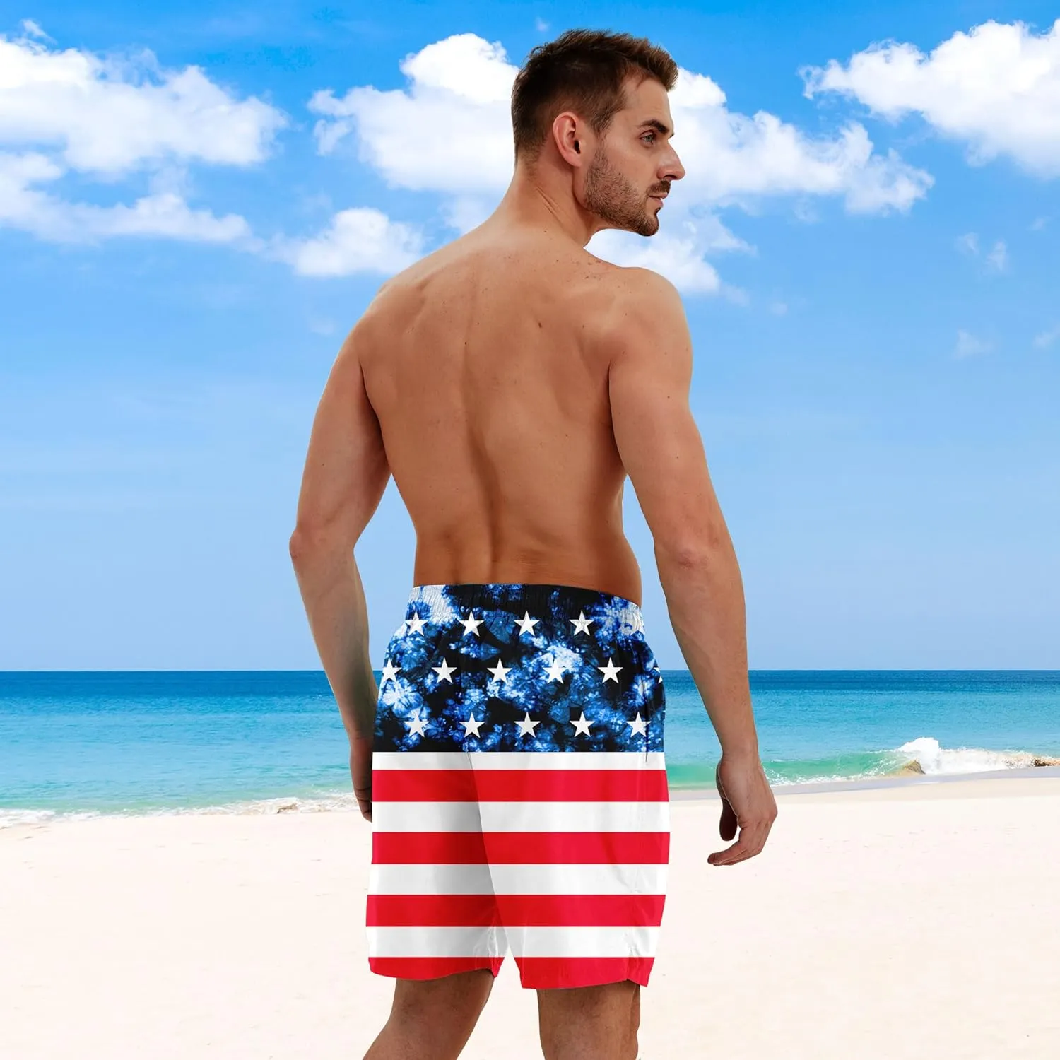 Men Swim Trunks with Compression Liner Men's 2 in 1 Bathing Suits 7 Inch Hawaiian Board Shorts