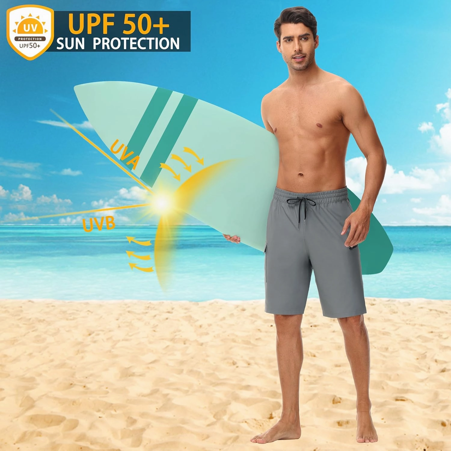 Men's 9" Swim Trunks No Liner - Quick Dry Long Board Shorts Bathing Suit Surf Beach Shorts with Zipper Pockets UPF50 