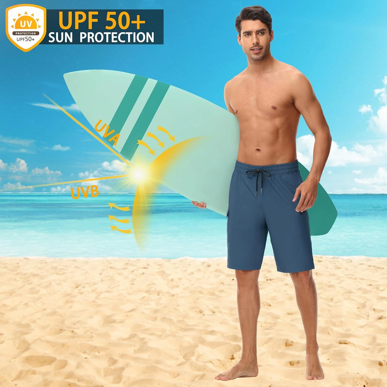 Men's 9" Swim Trunks No Liner - Quick Dry Long Board Shorts Bathing Suit Surf Beach Shorts with Zipper Pockets UPF50 