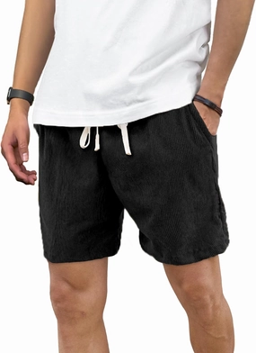 Men's Corduroy Shorts 5 Inch Inseam Drawstring Elastic Waist Lightweight Casual Summer Beach Shorts with Pocket