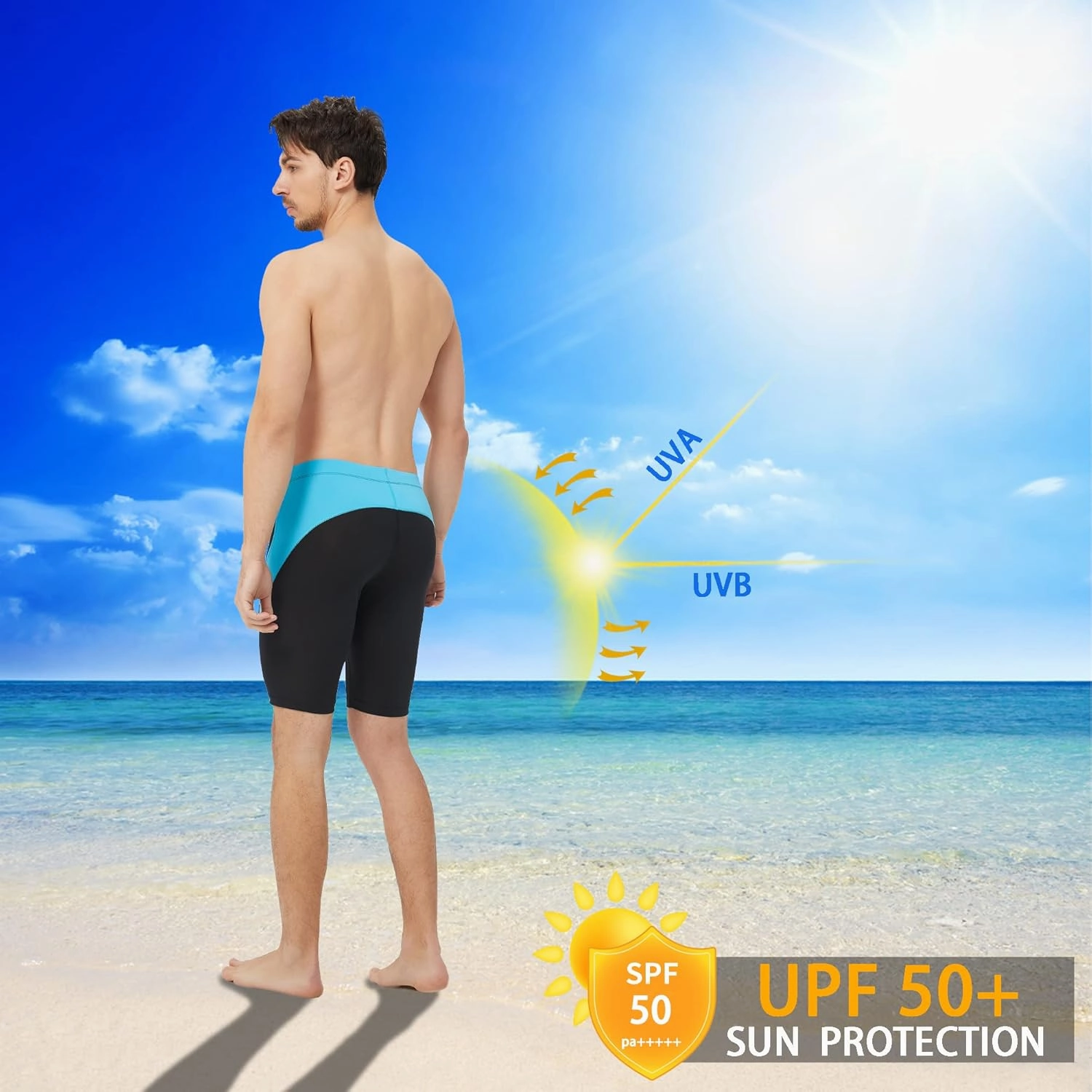 Men's Swim Jammers Competitive Athletic Swim Team Suit Training Endurance Racing Quick Dry Swimming Shorts UPF 50