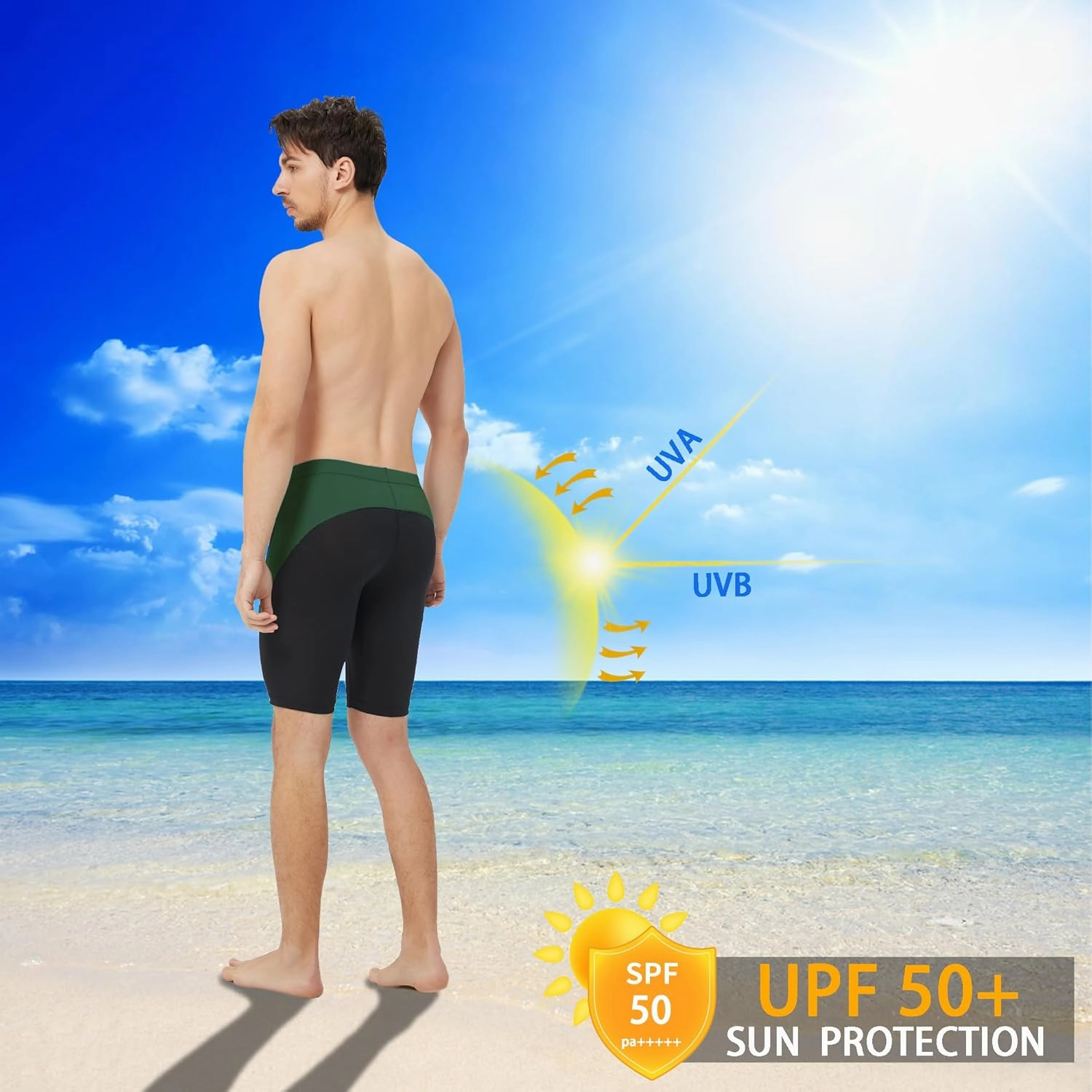 Men's Swim Jammers Competitive Athletic Swim Team Suit Training Endurance Racing Quick Dry Swimming Shorts UPF 50