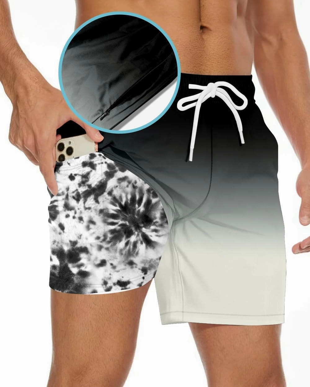 Men's Swim Trunk 5" with Compression Liner 5 Inch Quick Dry Board Shorts Zipper Pocket