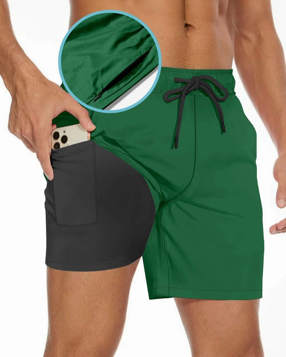 Men's Swim Trunk 5" with Compression Liner 5 Inch Quick Dry Board Shorts Zipper Pocket