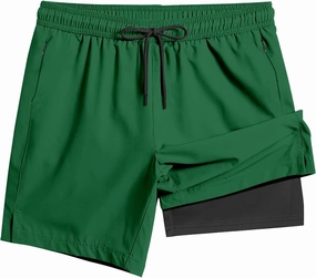 Men's Swim Trunk 5" with Compression Liner 5 Inch Quick Dry Board Shorts Zipper Pocket
