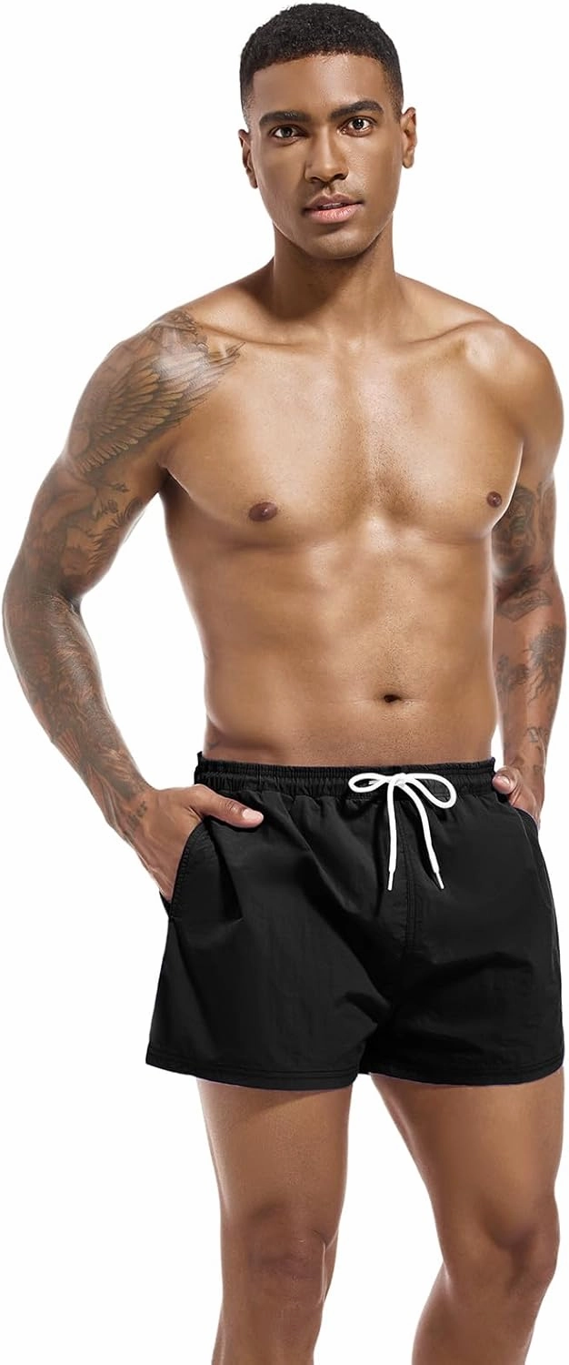 Men's Swim Trunk Quick Dry Solid 3"" in Inseam Swimwear Bathing Suit with Mesh Lining Beach Shorts