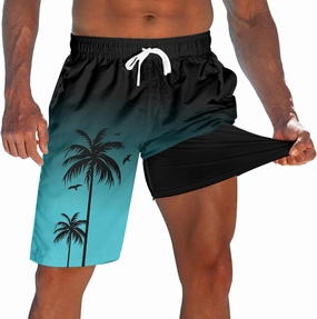 Men's Swim Trunks with Compression Liner 9" Quick Dry Board Shorts