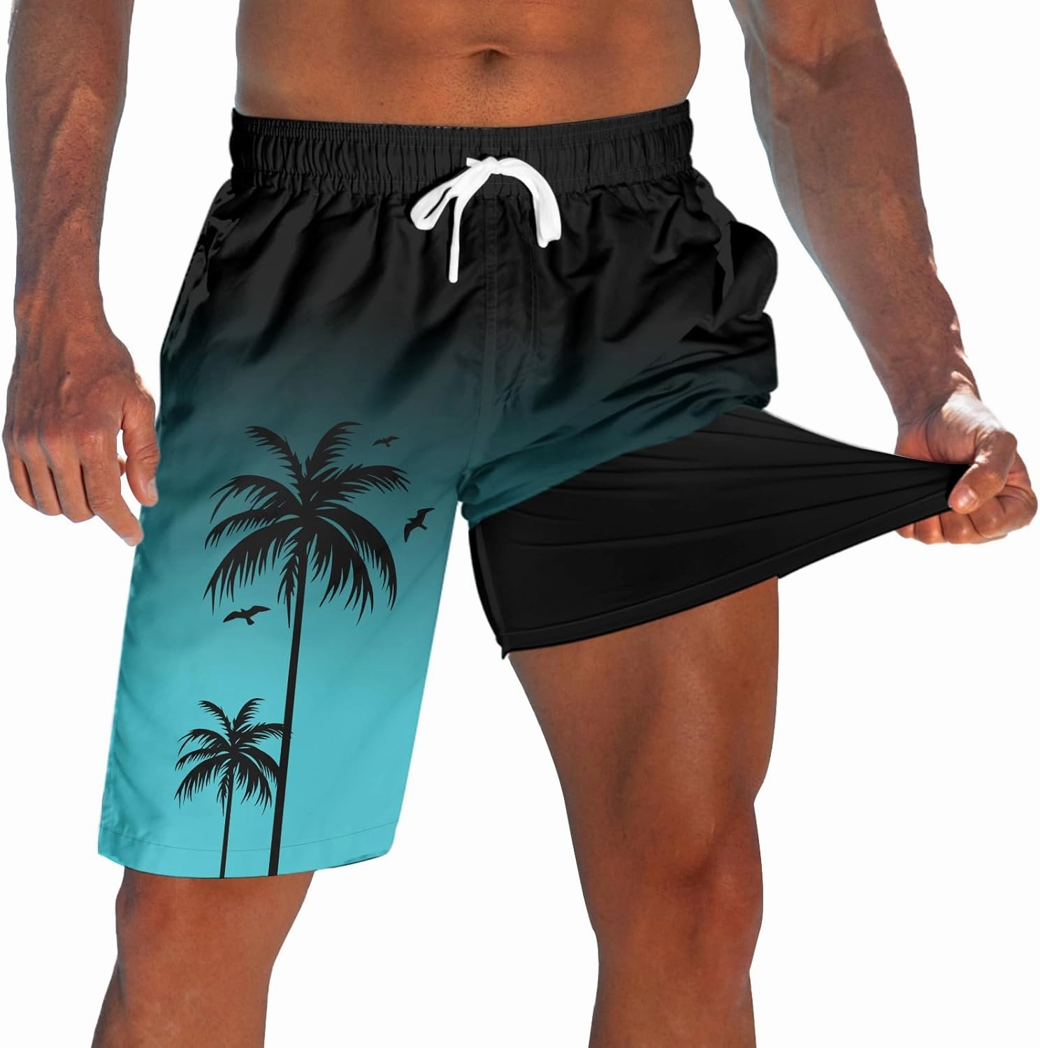 Men's Swim Trunks with Compression Liner 9" Quick Dry Board Shorts