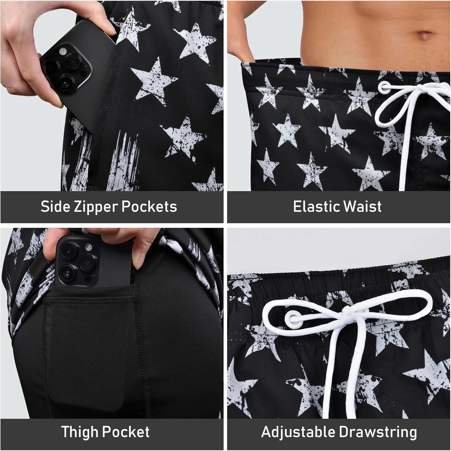 Men's Swim Trunks with Compression Liner Bathing Suits Swimwear Swimming Board Beach Shorts 7 Quick Dry Swimsuit