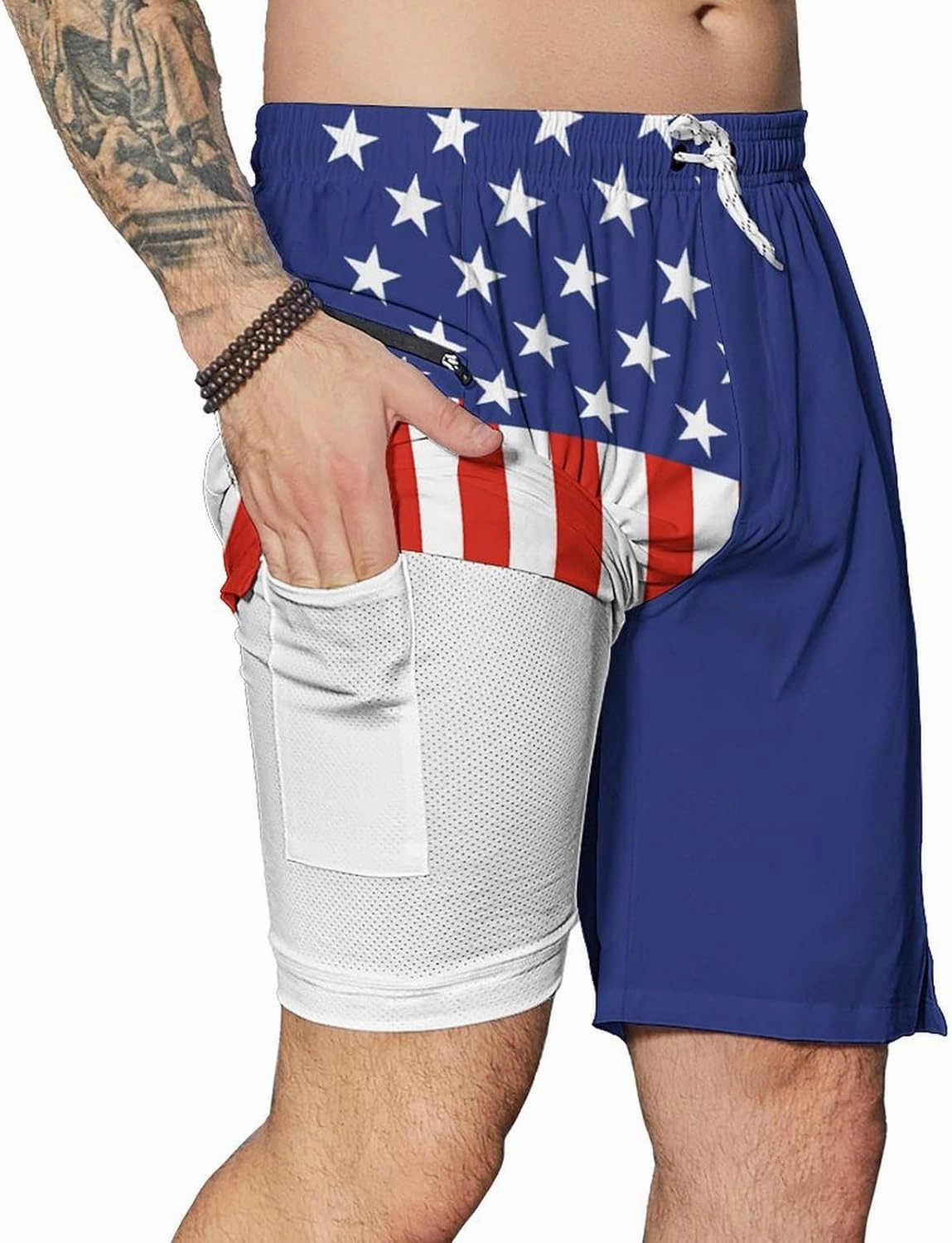 Men's Swim Trunks with Compression Liner Swim Shorts Board Shorts 9 Inch Quick Dry Bathing Suit with Zipper Pockets