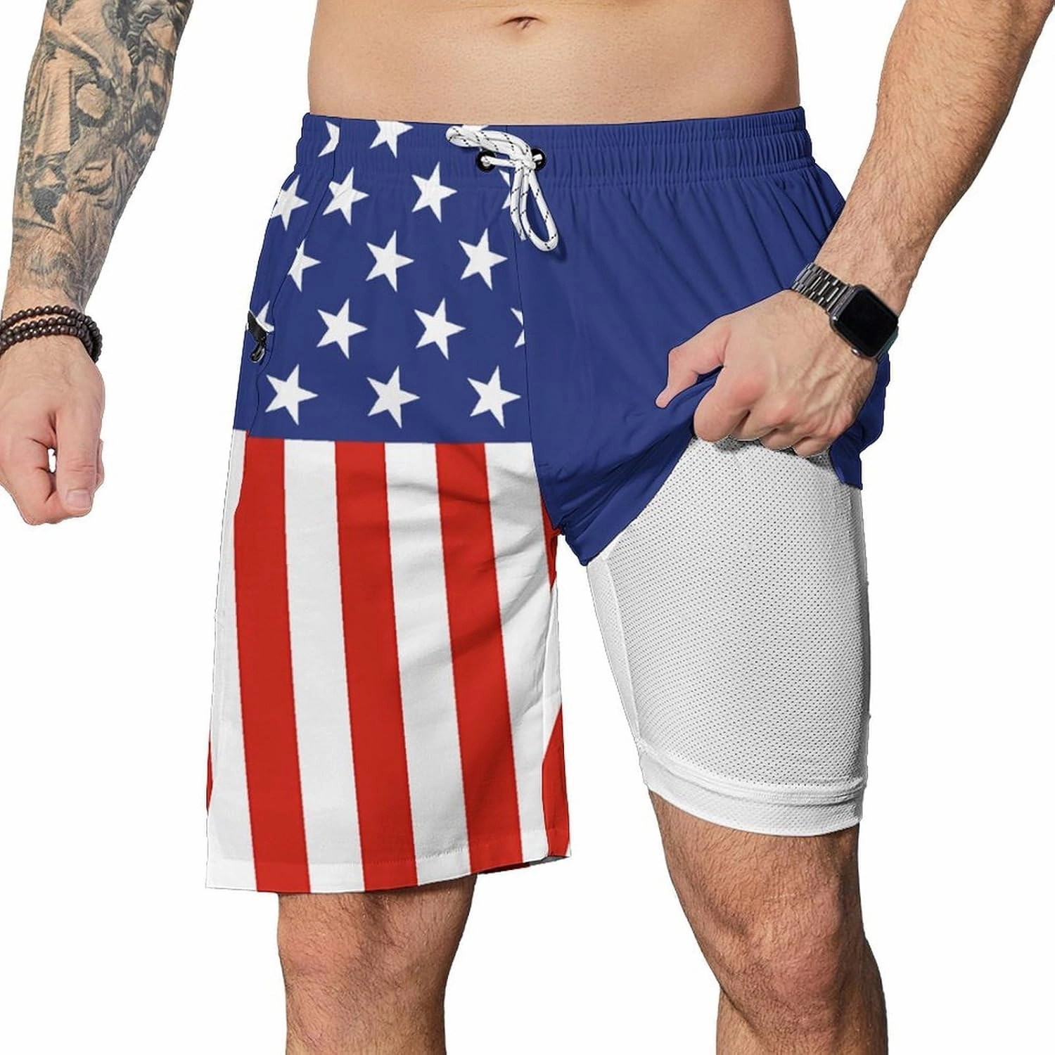 Men's Swim Trunks with Compression Liner Swim Shorts Board Shorts 9 Inch Quick Dry Bathing Suit with Zipper Pockets
