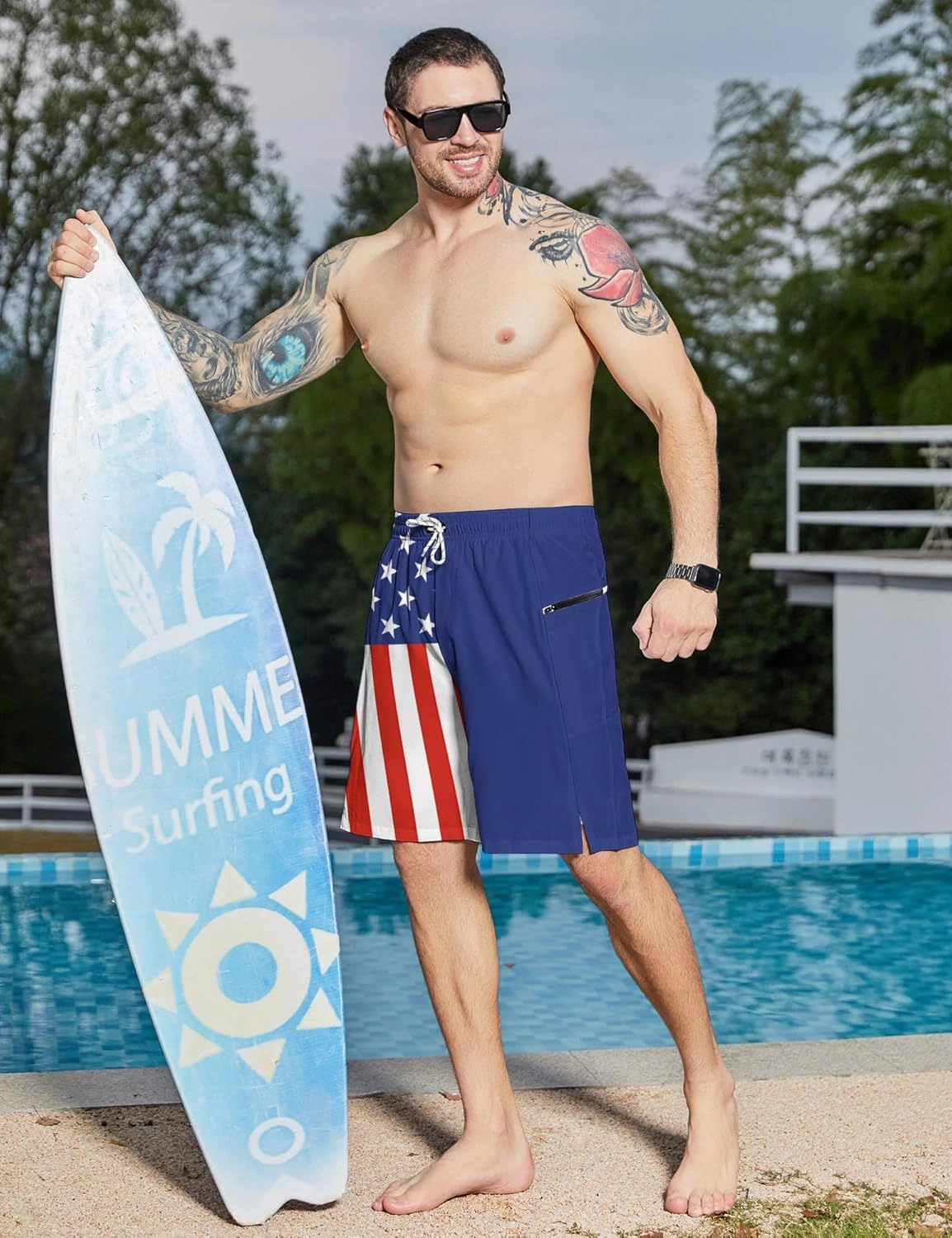 Men's Swim Trunks with Compression Liner Swim Shorts Board Shorts 9 Inch Quick Dry Bathing Suit with Zipper Pockets