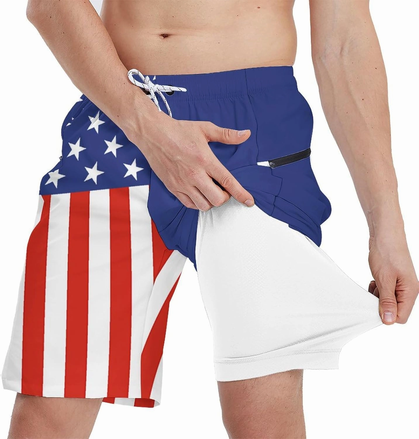 Men's Swim Trunks with Compression Liner Swim Shorts Board Shorts 9 Inch Quick Dry Bathing Suit with Zipper Pockets