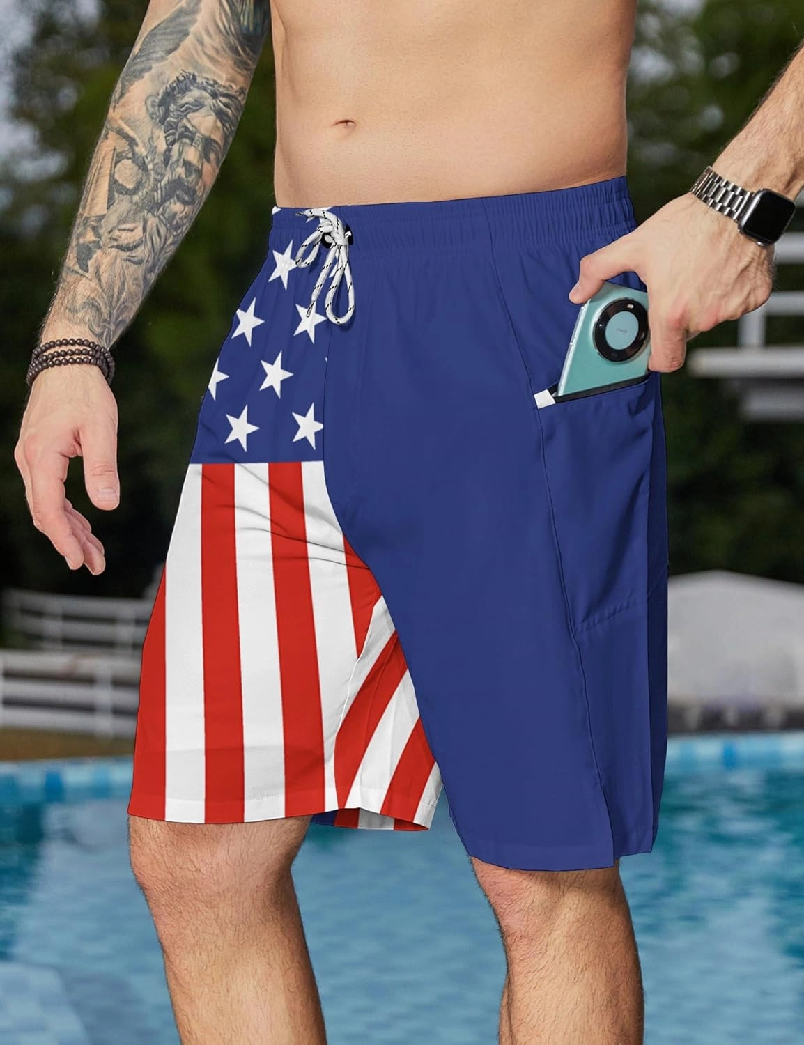 Men's Swim Trunks with Compression Liner Swim Shorts Board Shorts 9 Inch Quick Dry Bathing Suit with Zipper Pockets