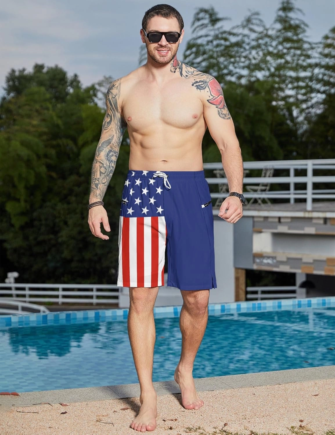 Men's Swim Trunks with Compression Liner Swim Shorts Board Shorts 9 Inch Quick Dry Bathing Suit with Zipper Pockets