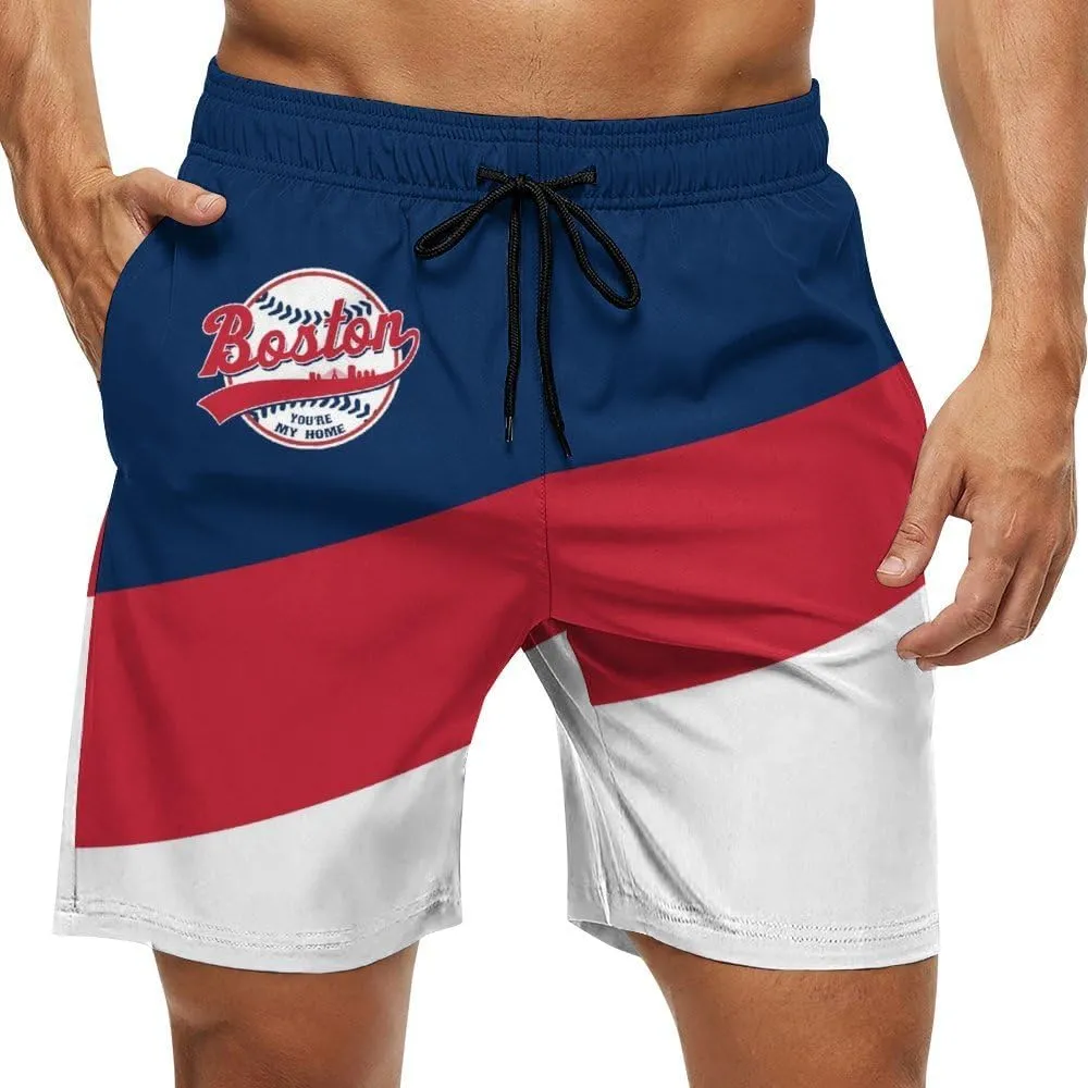 Men's Baseball Beach Shorts Casual Surf Swim Trunks Beachwear Fans Summer Quick Dry Board Shorts Pants Gifts with Pockets