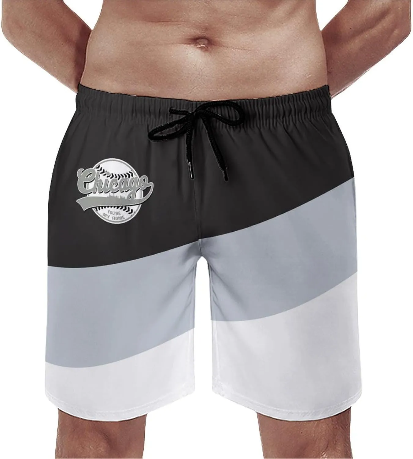 Men's Baseball Beach Shorts Casual Surf Swim Trunks Beachwear Fans Summer Quick Dry Board Shorts Pants Gifts with Pockets