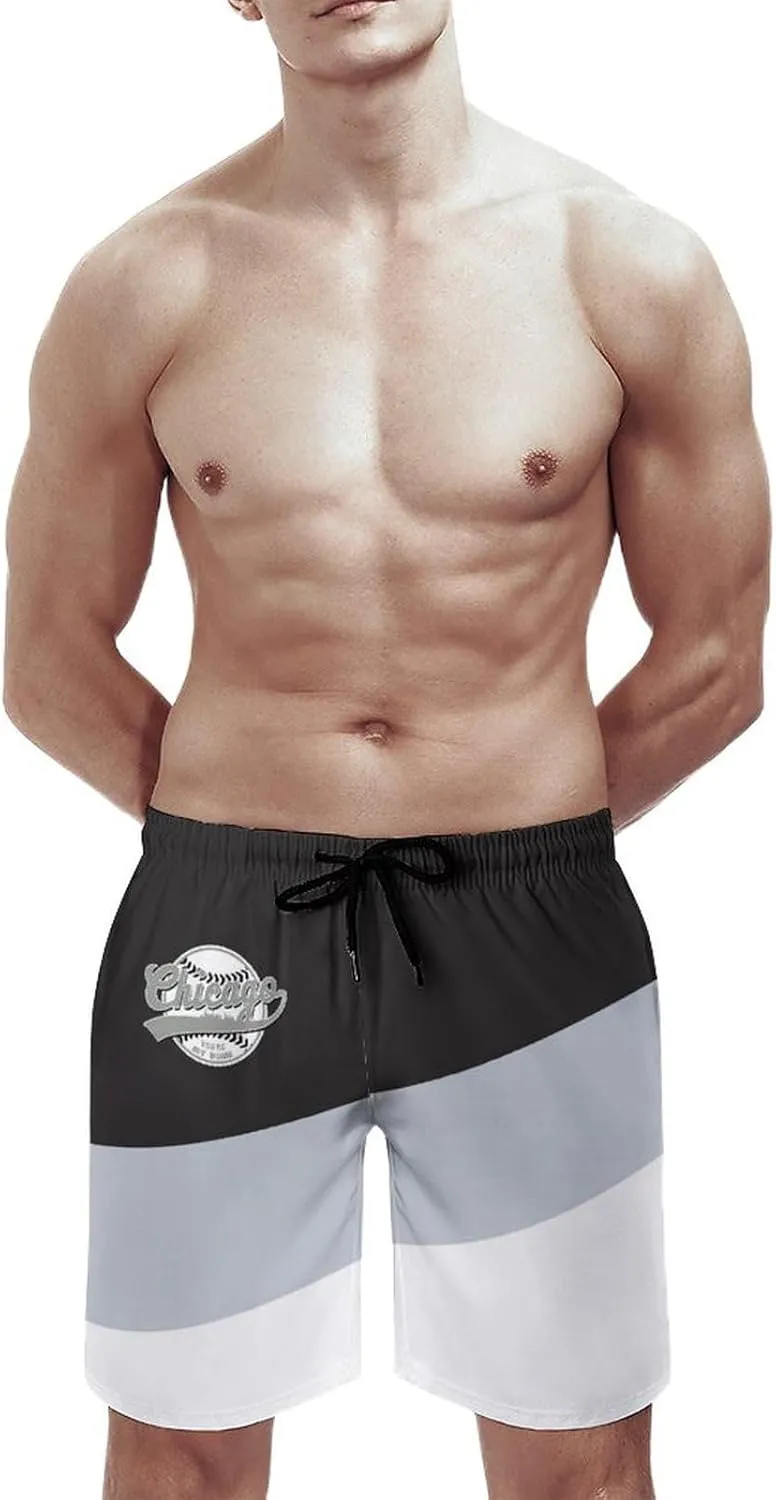 Men's Baseball Beach Shorts Casual Surf Swim Trunks Beachwear Fans Summer Quick Dry Board Shorts Pants Gifts with Pockets