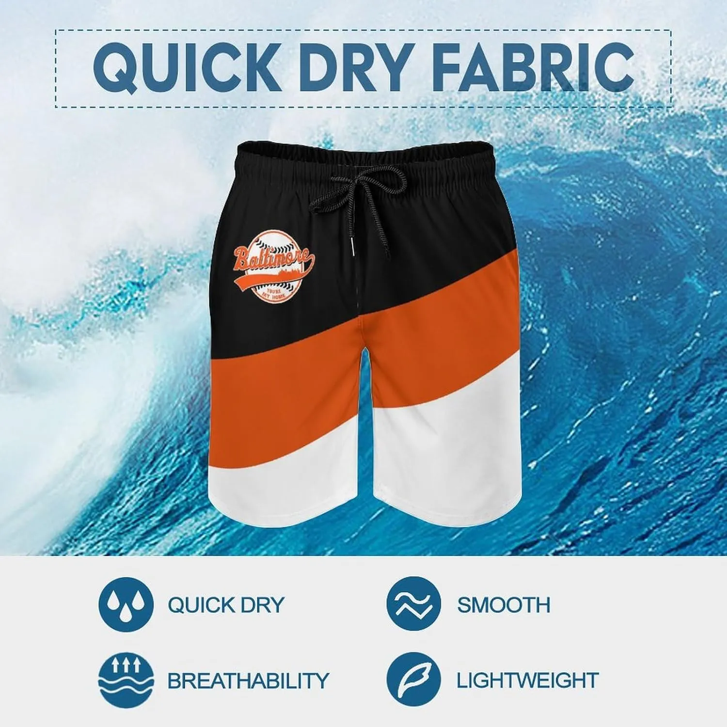 Men's Baseball Beach Shorts Casual Surf Swim Trunks Beachwear Fans Summer Quick Dry Board Shorts Pants Gifts with Pockets