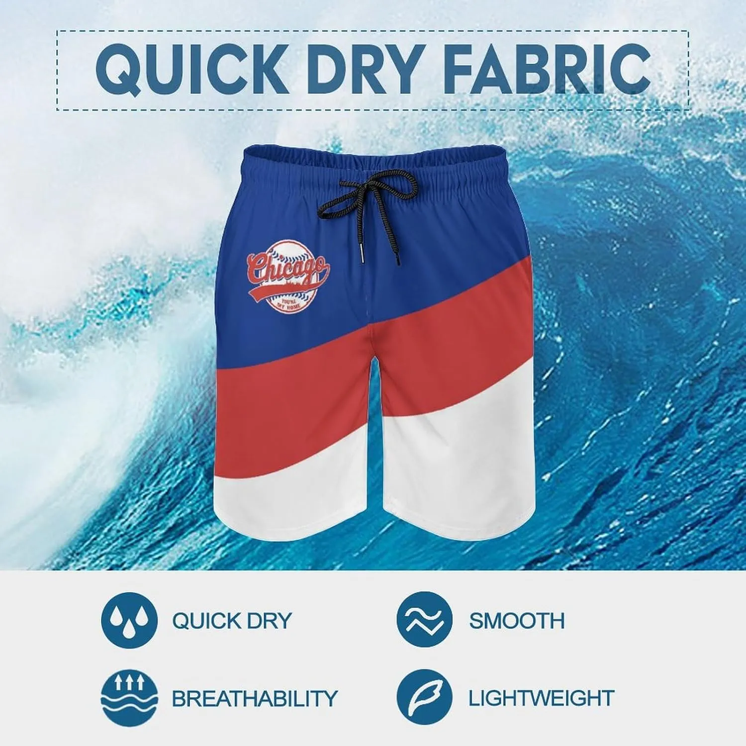 Men's Baseball Beach Shorts Casual Surf Swim Trunks Beachwear Fans Summer Quick Dry Board Shorts Pants Gifts with Pockets