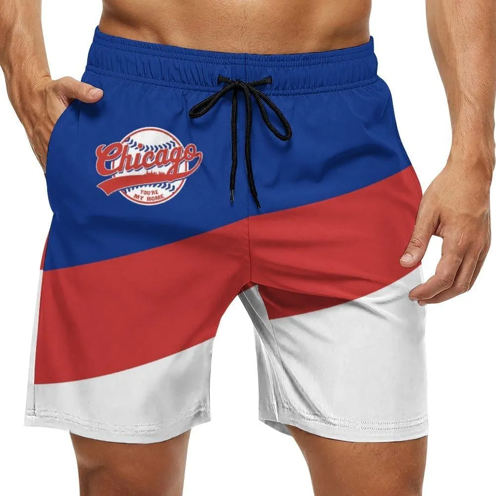 Men's Baseball Beach Shorts Casual Surf Swim Trunks Beachwear Fans Summer Quick Dry Board Shorts Pants Gifts with Pockets