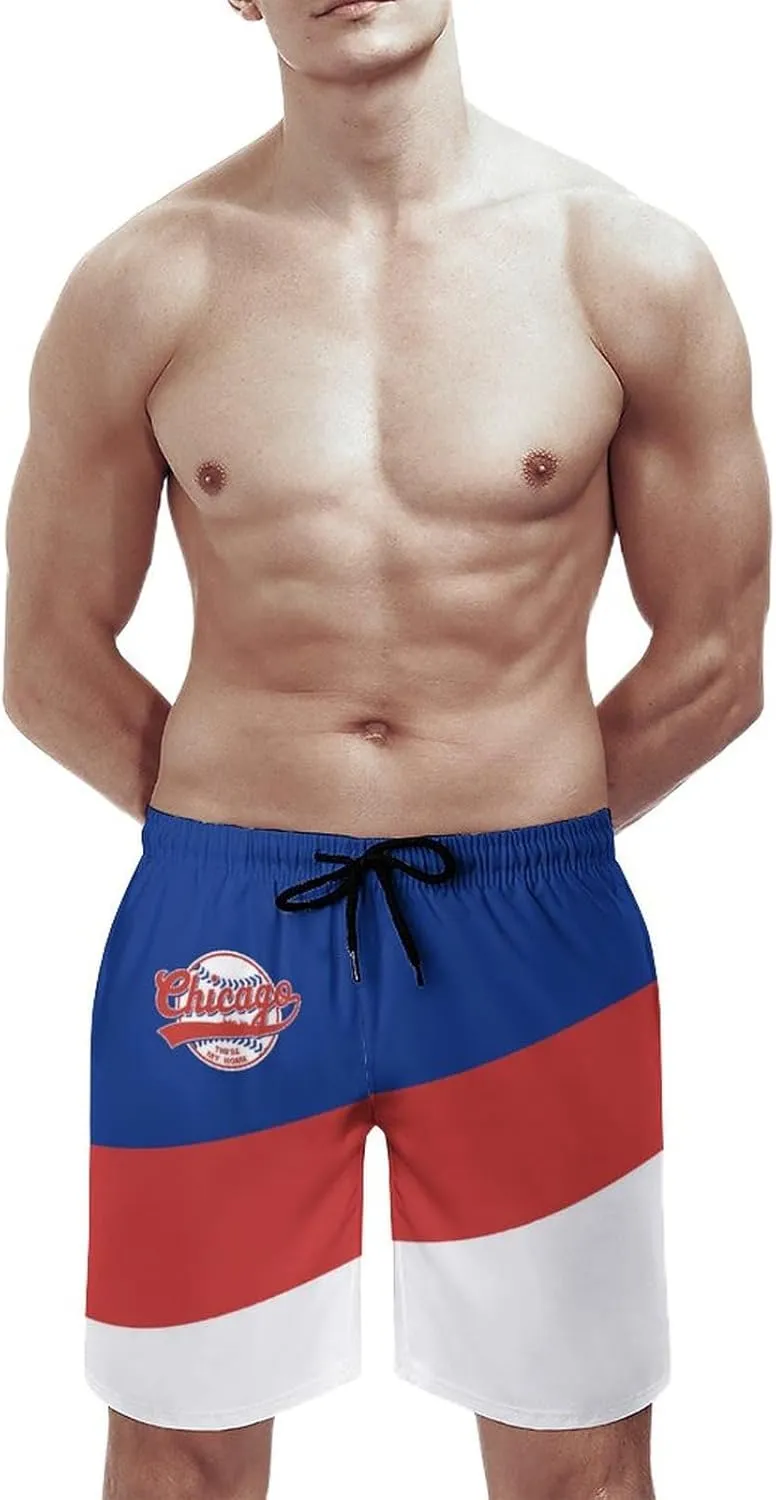 Men's Baseball Beach Shorts Casual Surf Swim Trunks Beachwear Fans Summer Quick Dry Board Shorts Pants Gifts with Pockets