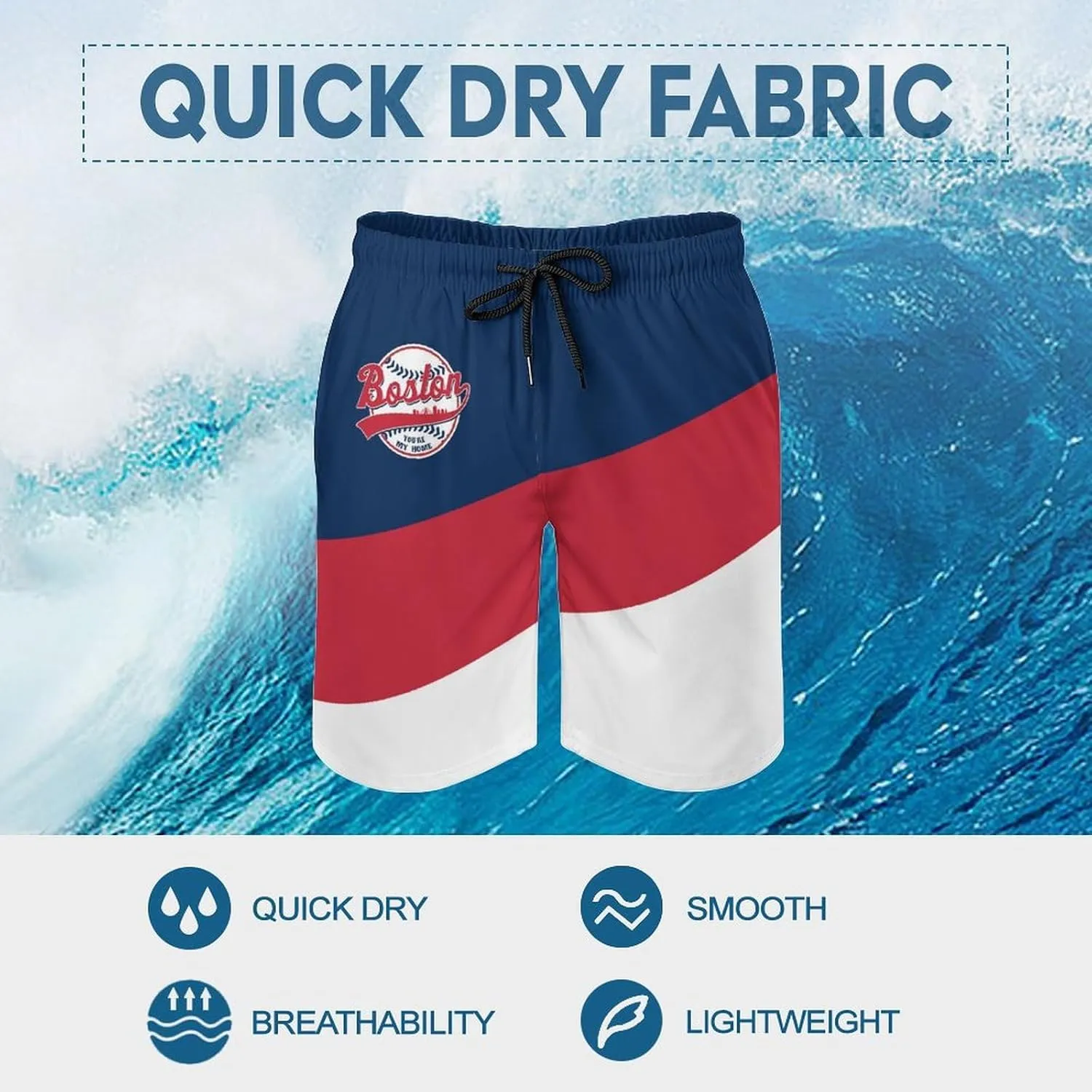 Men's Baseball Beach Shorts Casual Surf Swim Trunks Beachwear Fans Summer Quick Dry Board Shorts Pants Gifts with Pockets