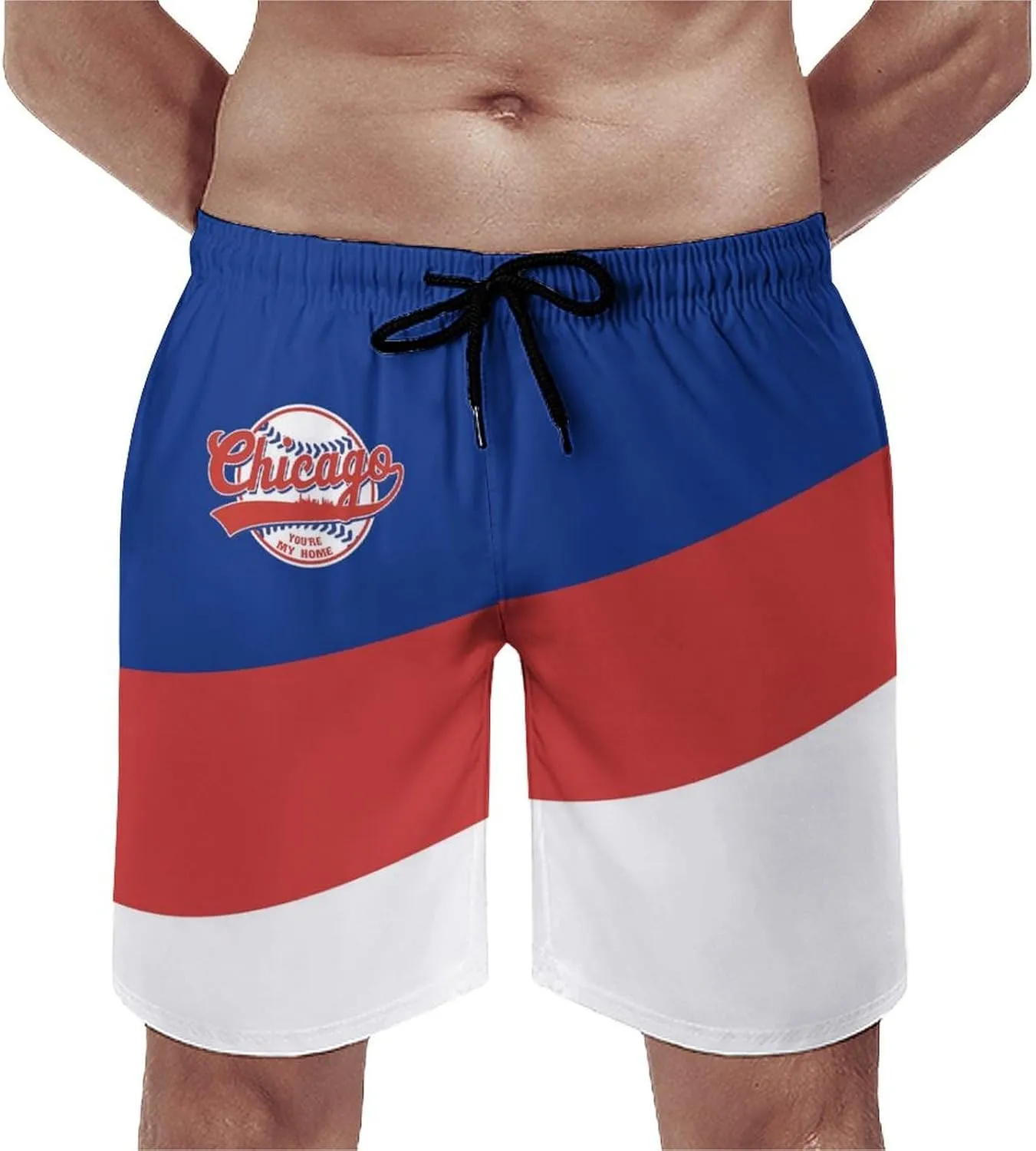 Men's Baseball Beach Shorts Casual Surf Swim Trunks Beachwear Fans Summer Quick Dry Board Shorts Pants Gifts with Pockets
