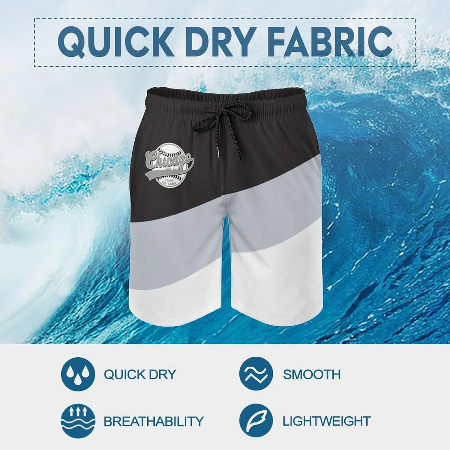 Men's Baseball Beach Shorts Casual Surf Swim Trunks Beachwear Fans Summer Quick Dry Board Shorts Pants Gifts with Pockets