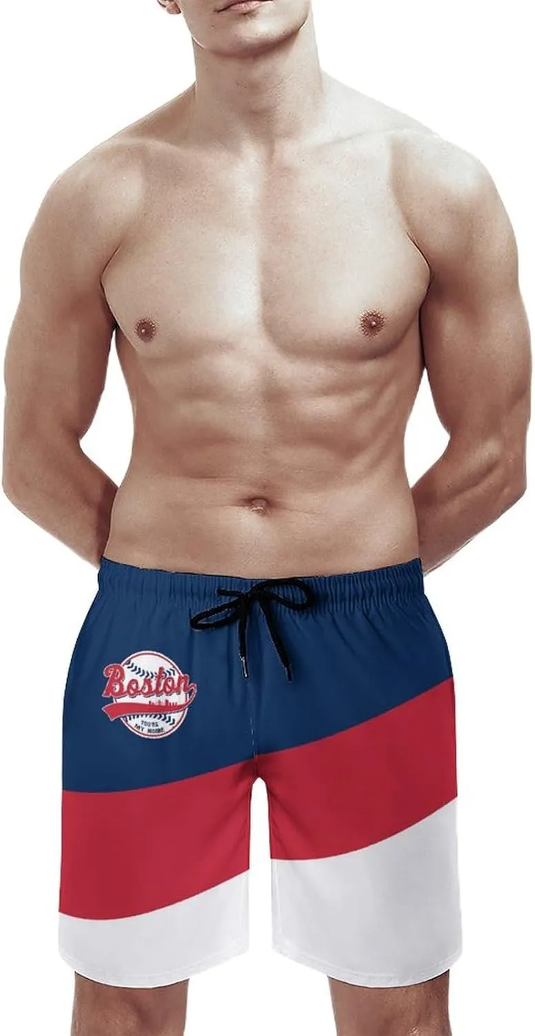 Men's Baseball Beach Shorts Casual Surf Swim Trunks Beachwear Fans Summer Quick Dry Board Shorts Pants Gifts with Pockets