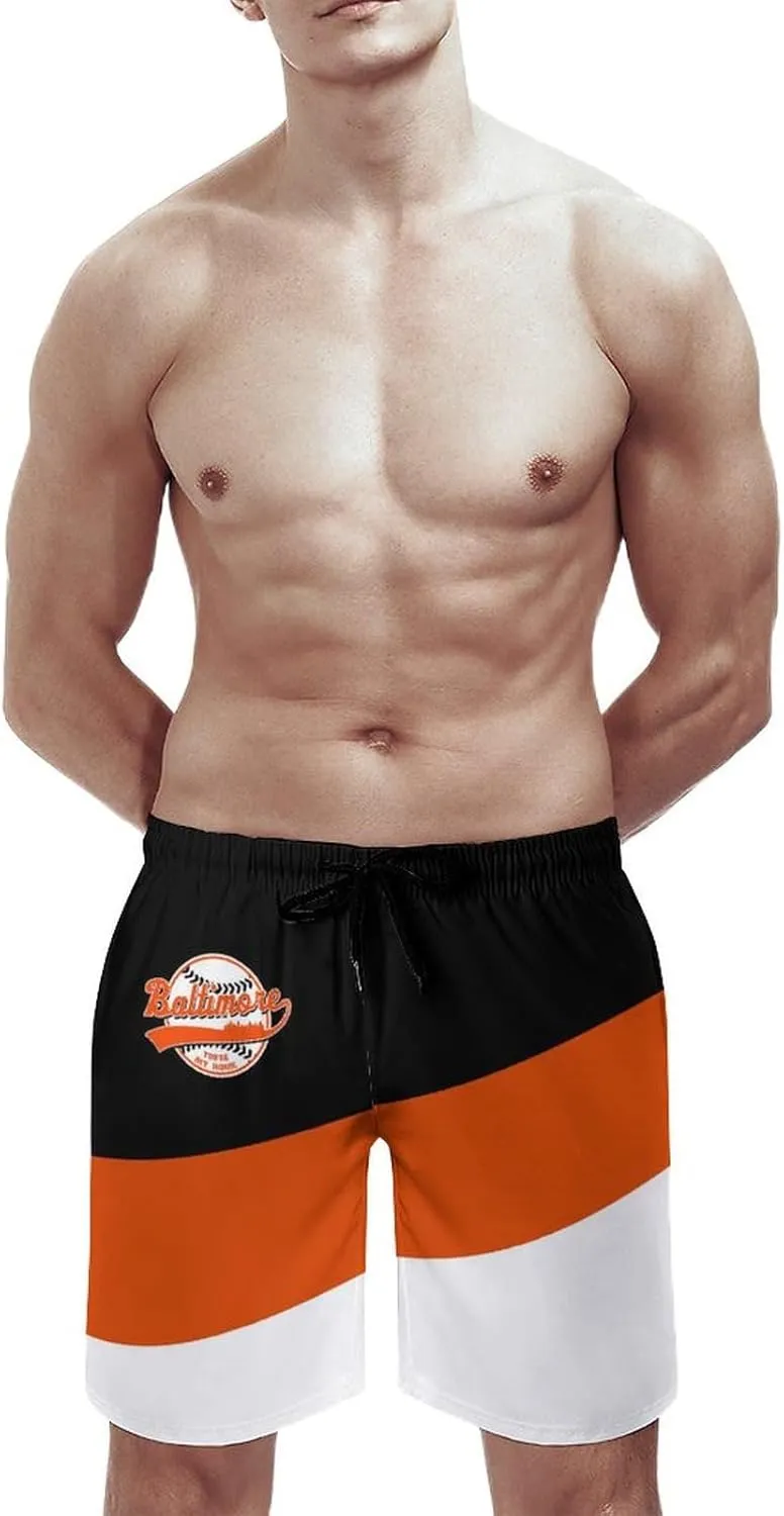 Men's Baseball Beach Shorts Casual Surf Swim Trunks Beachwear Fans Summer Quick Dry Board Shorts Pants Gifts with Pockets