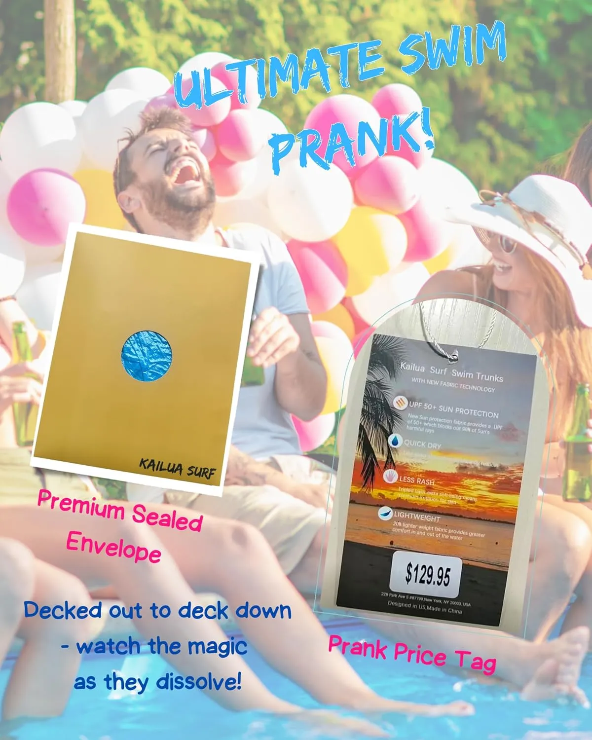 Mens Dissolving Swim Trunks Prank Shorts, Dissolvable Bathing Suit, Funny Bachelor Beach Party Gag Gift for Brother Boyfriend