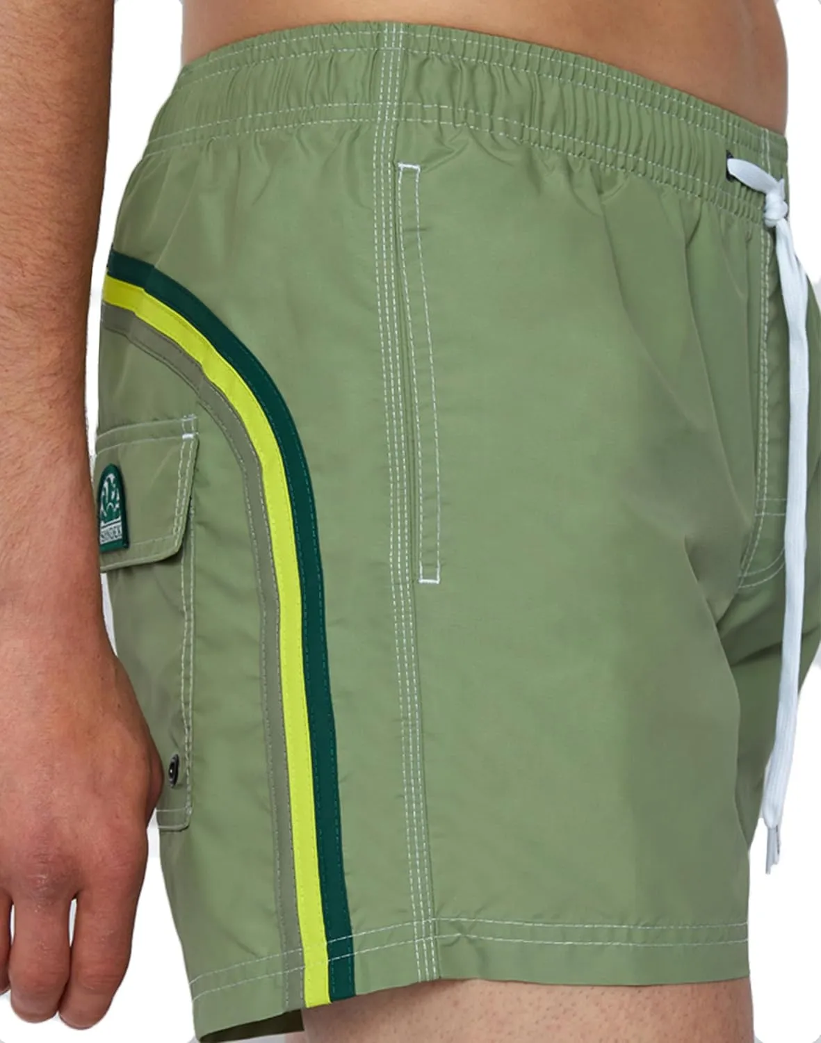 Mens Elastic Waist Boardshort, Swim Trunks 14" Length 5" Inseam
