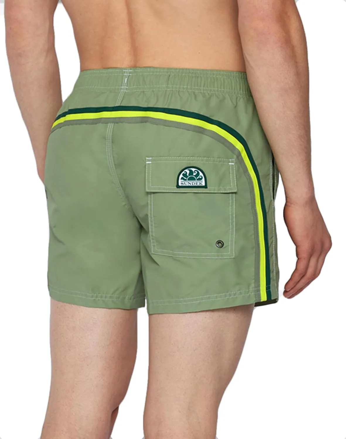 Mens Elastic Waist Boardshort, Swim Trunks 14" Length 5" Inseam