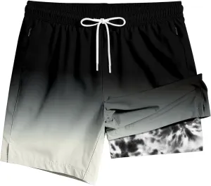 Men's Swim Trunk 5" with Compression Liner 5 Inch Quick Dry Board Shorts Zipper Pocket