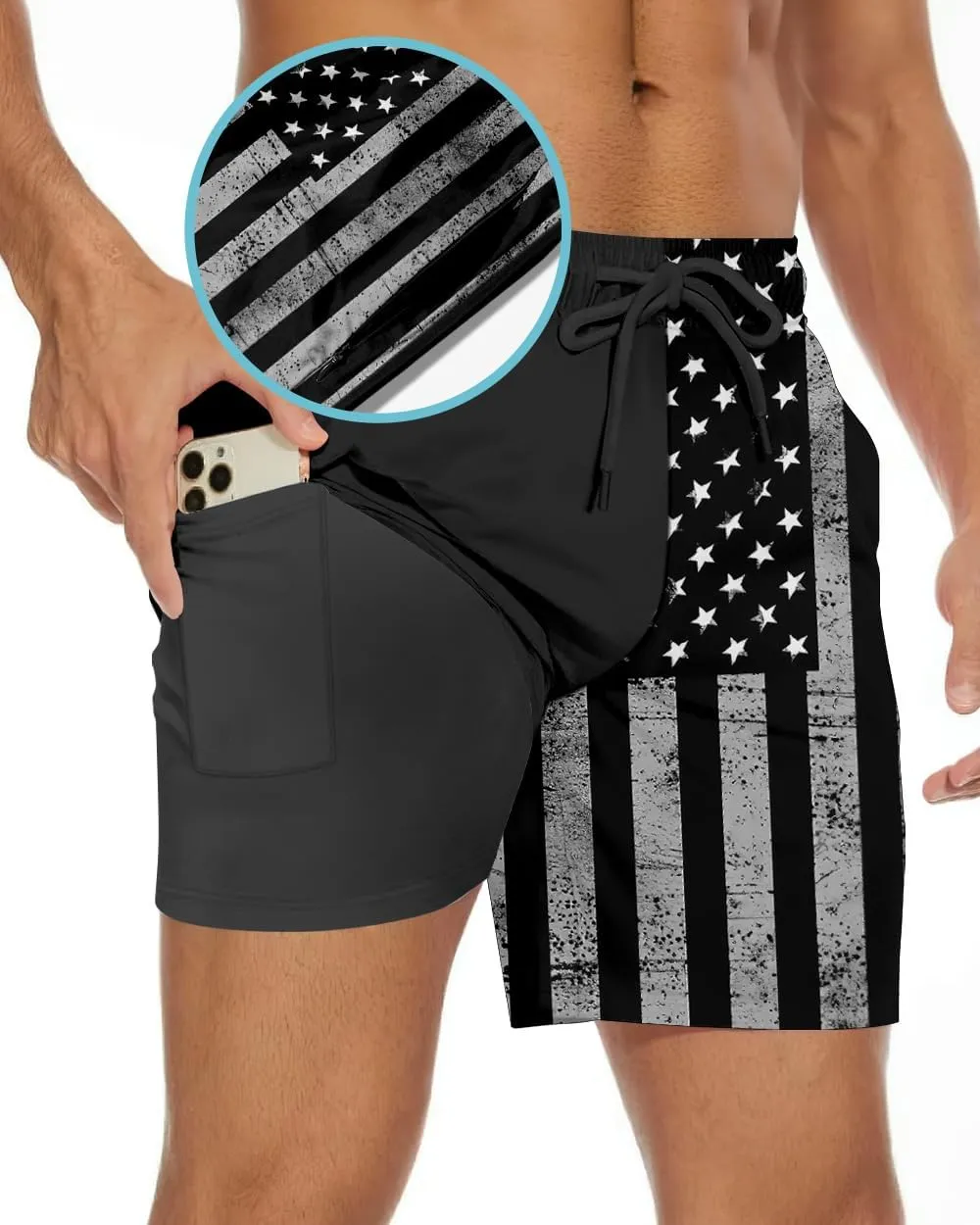 Men's Swim Trunk 5" with Compression Liner 5 Inch Quick Dry Board Shorts Zipper Pocket