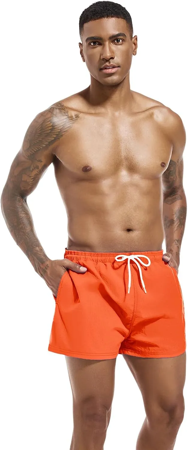 Men's Swim Trunk Quick Dry Solid 3"" in Inseam Swimwear Bathing Suit with Mesh Lining Beach Shorts