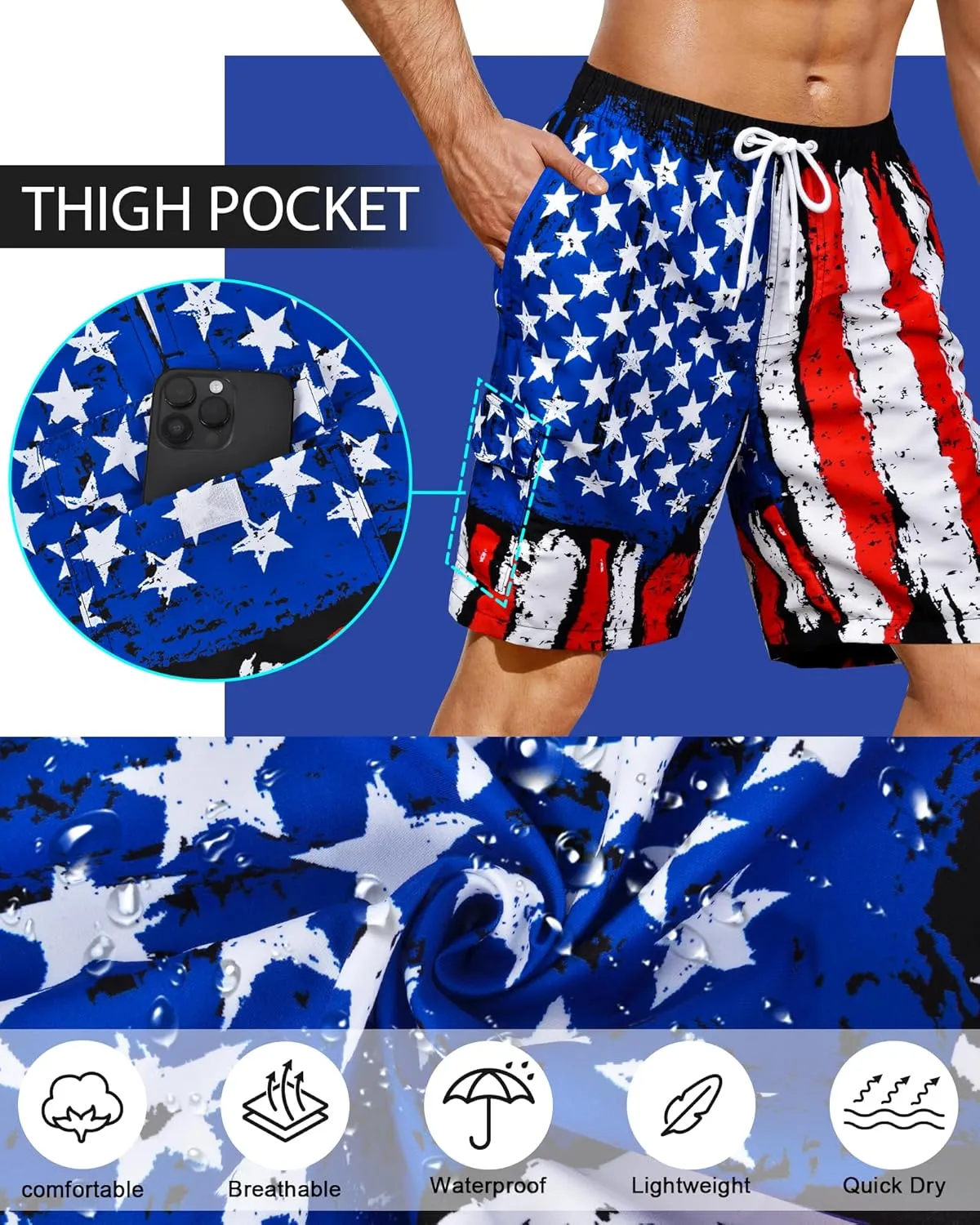 Mens Swim Trunks Bathing Suit 9" Board Shorts Quick Dry Swim Shorts Men Swimwear Mesh Lining Beach Swimsuit