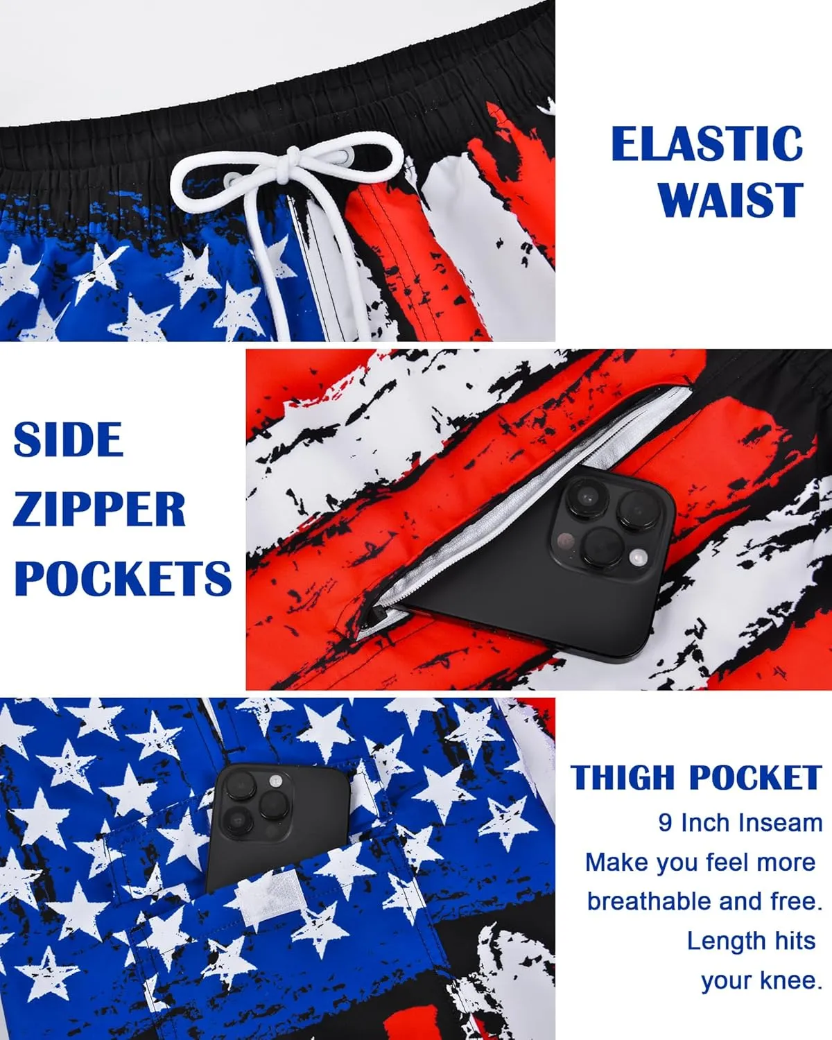 Mens Swim Trunks Bathing Suit 9" Board Shorts Quick Dry Swim Shorts Men Swimwear Mesh Lining Beach Swimsuit