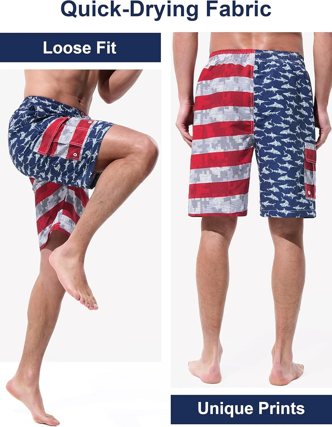 Mens Swim Trunks Board Shorts Swim Shorts Quick Dry 9 Inch Beach Swimwear