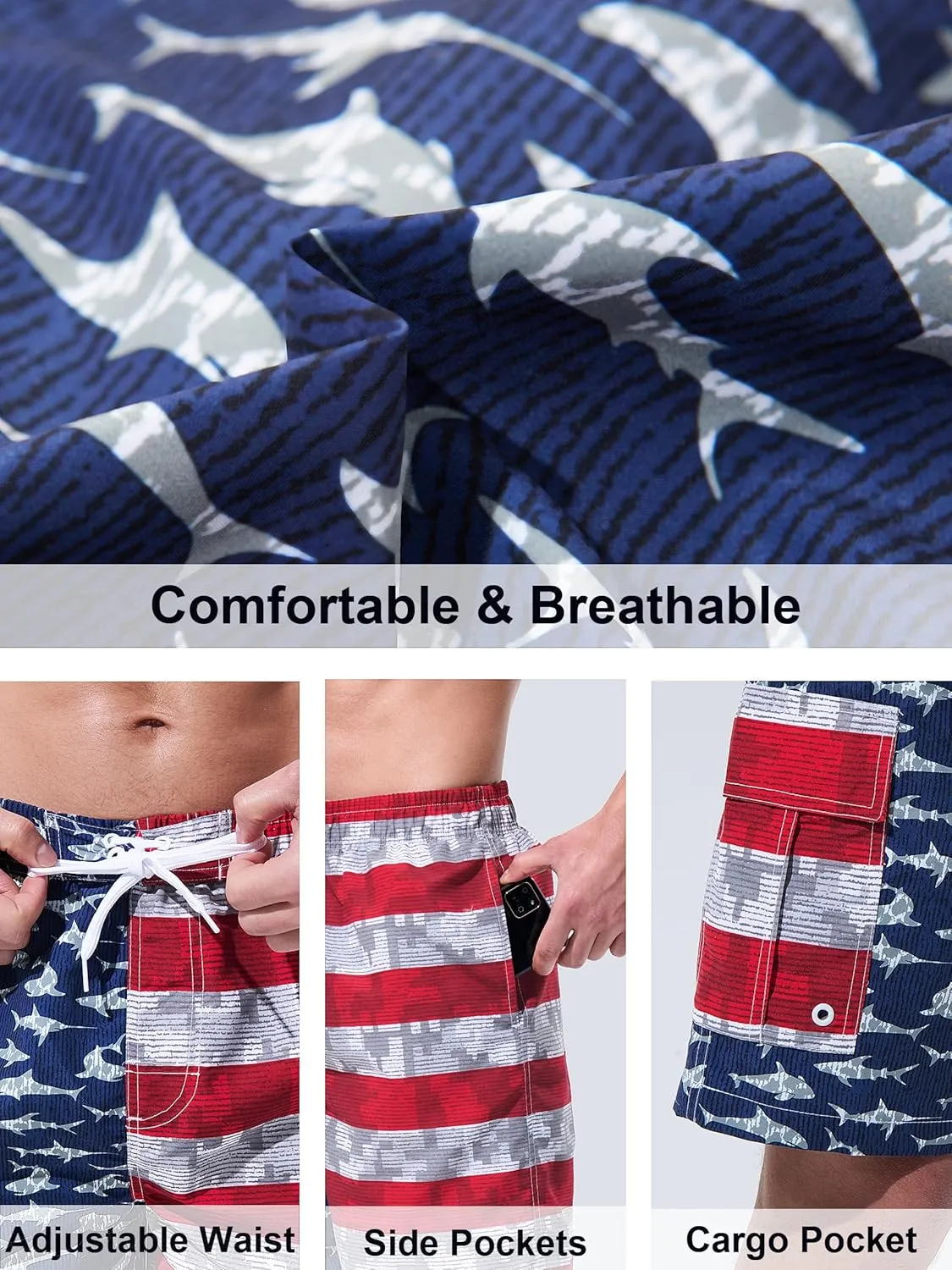 Mens Swim Trunks Board Shorts Swim Shorts Quick Dry 9 Inch Beach Swimwear