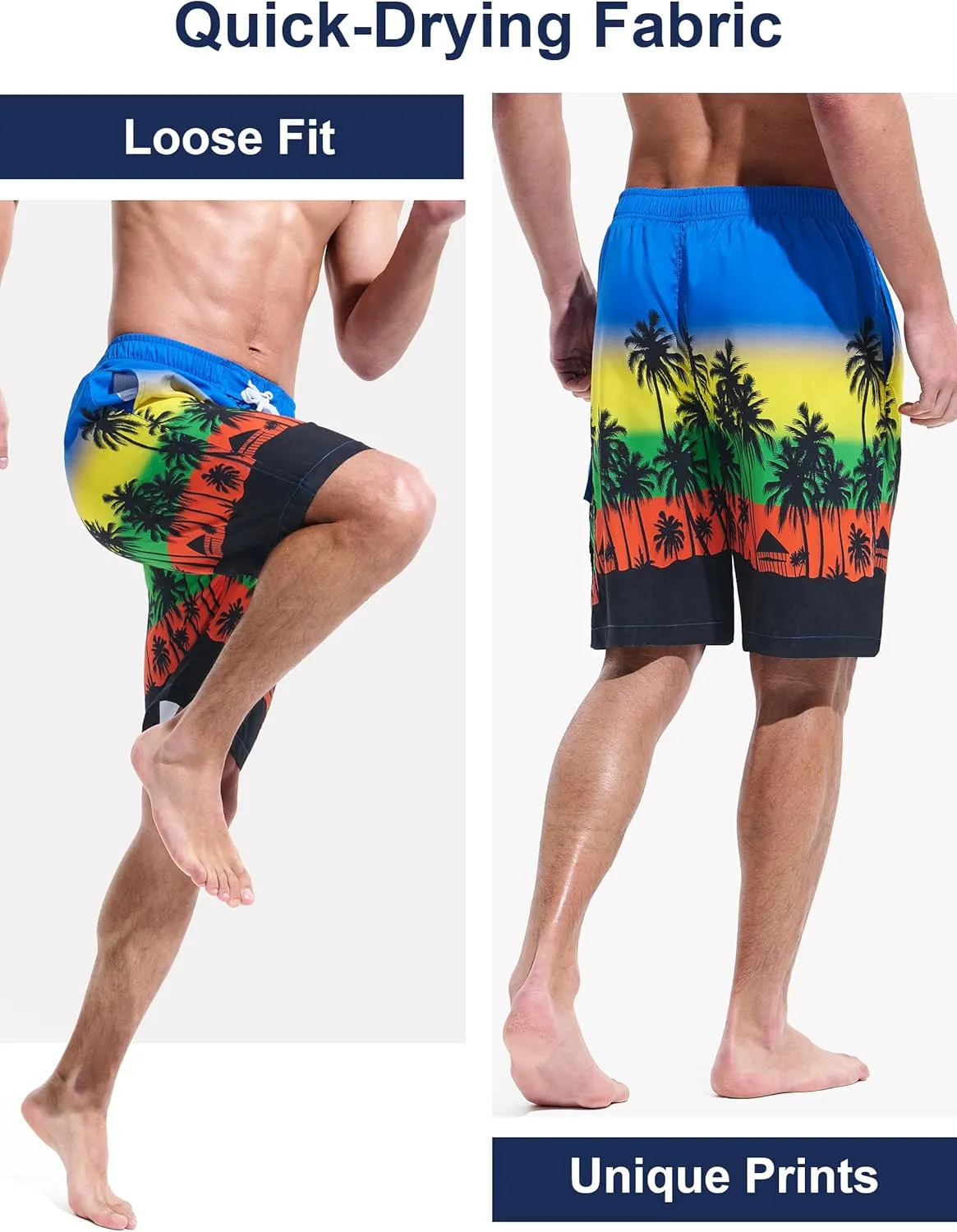 Mens Swim Trunks Board Shorts Swim Shorts Quick Dry 9 Inch Beach Swimwear