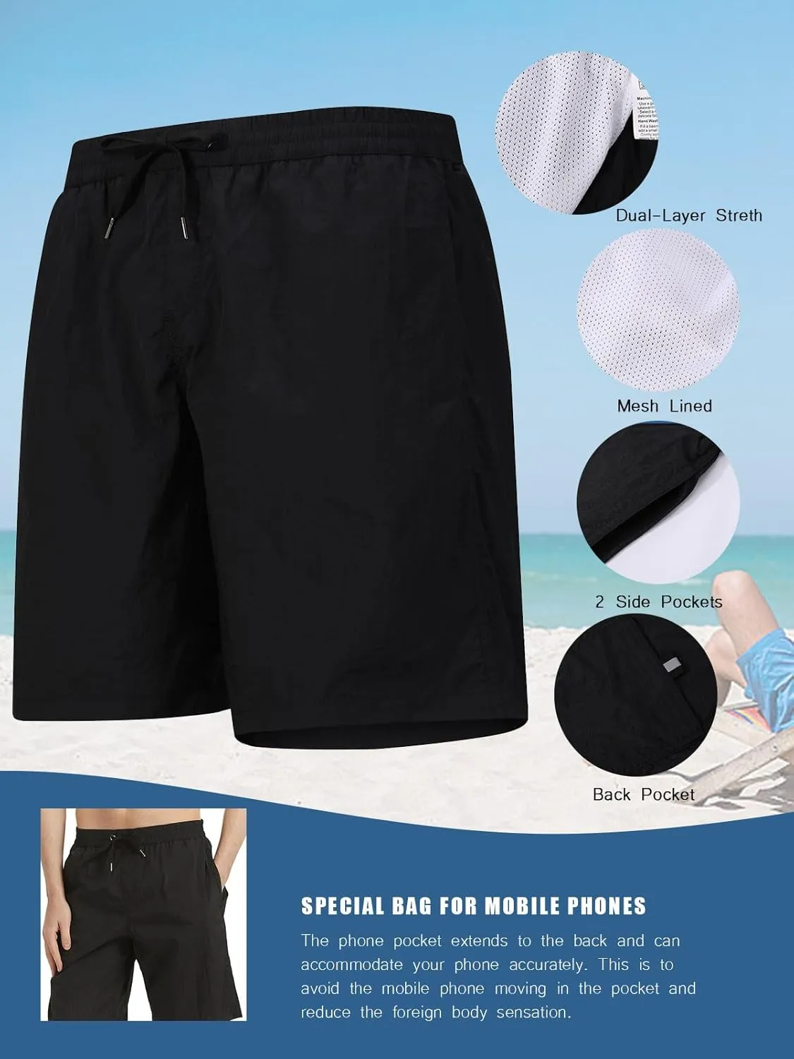 Men's Swim Trunks Quick Dry Bathing Suit Swimming Board Shorts Mesh Lining Beach Swimwear