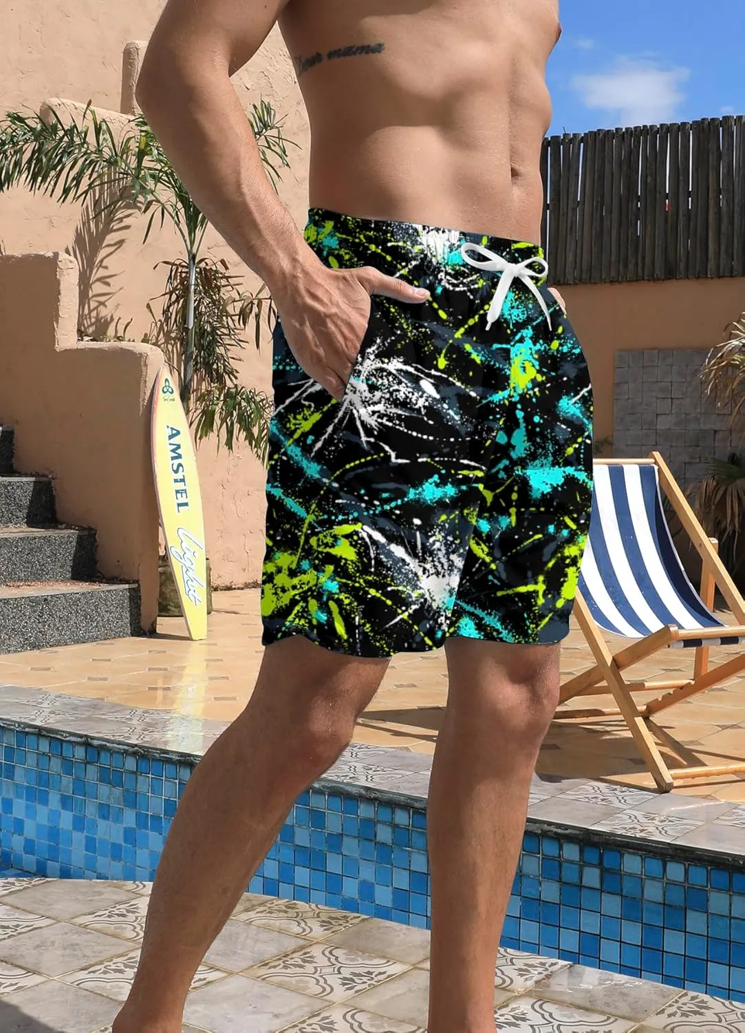 Mens Swim Trunks Quick Dry Beach Shorts Summer Boardshorts with Mesh Lining