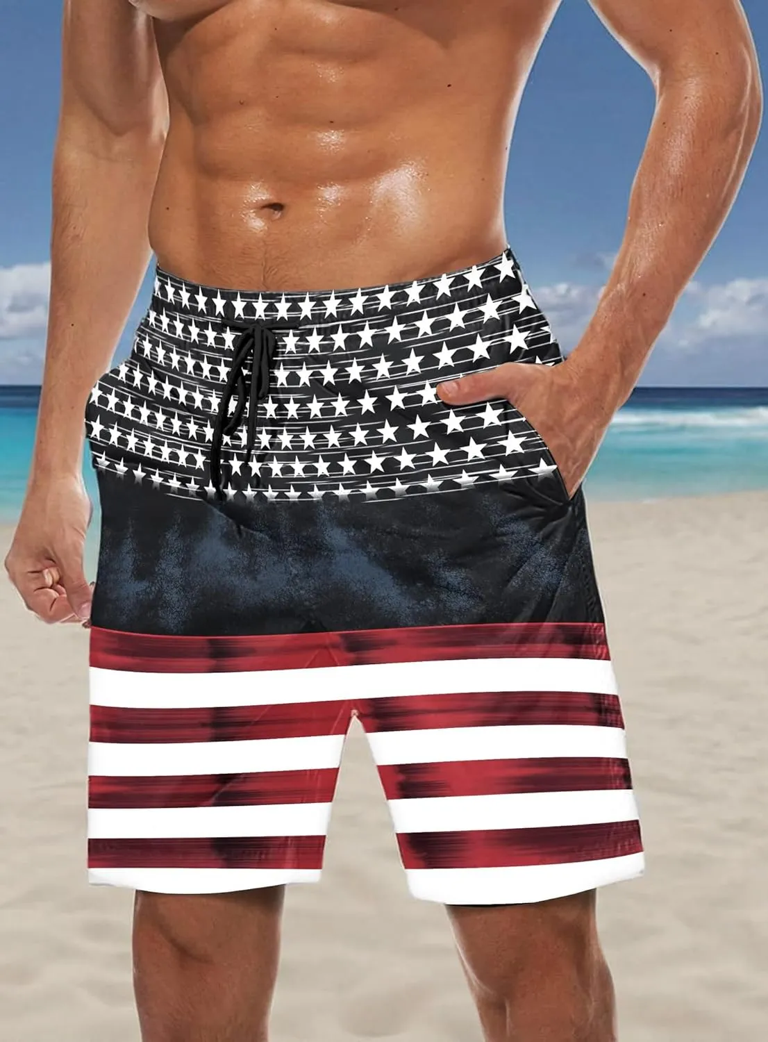 Mens Swim Trunks Quick Dry Board Shorts with Mesh Lining, Breathable Fit Print Beach Shorts Swimwear Bathing Suits