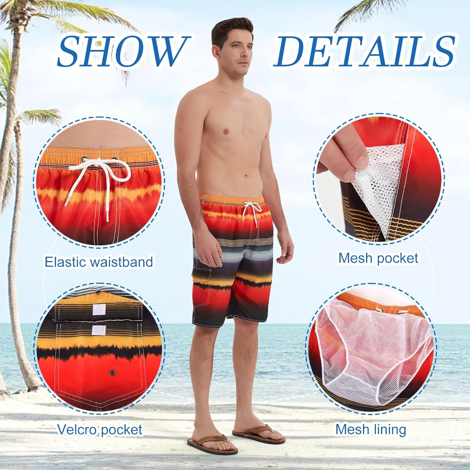 Mens Swim Trunks Swim Shorts Swimming Trunks Swimsuit Quick Dry with Mesh Lining Swimwear