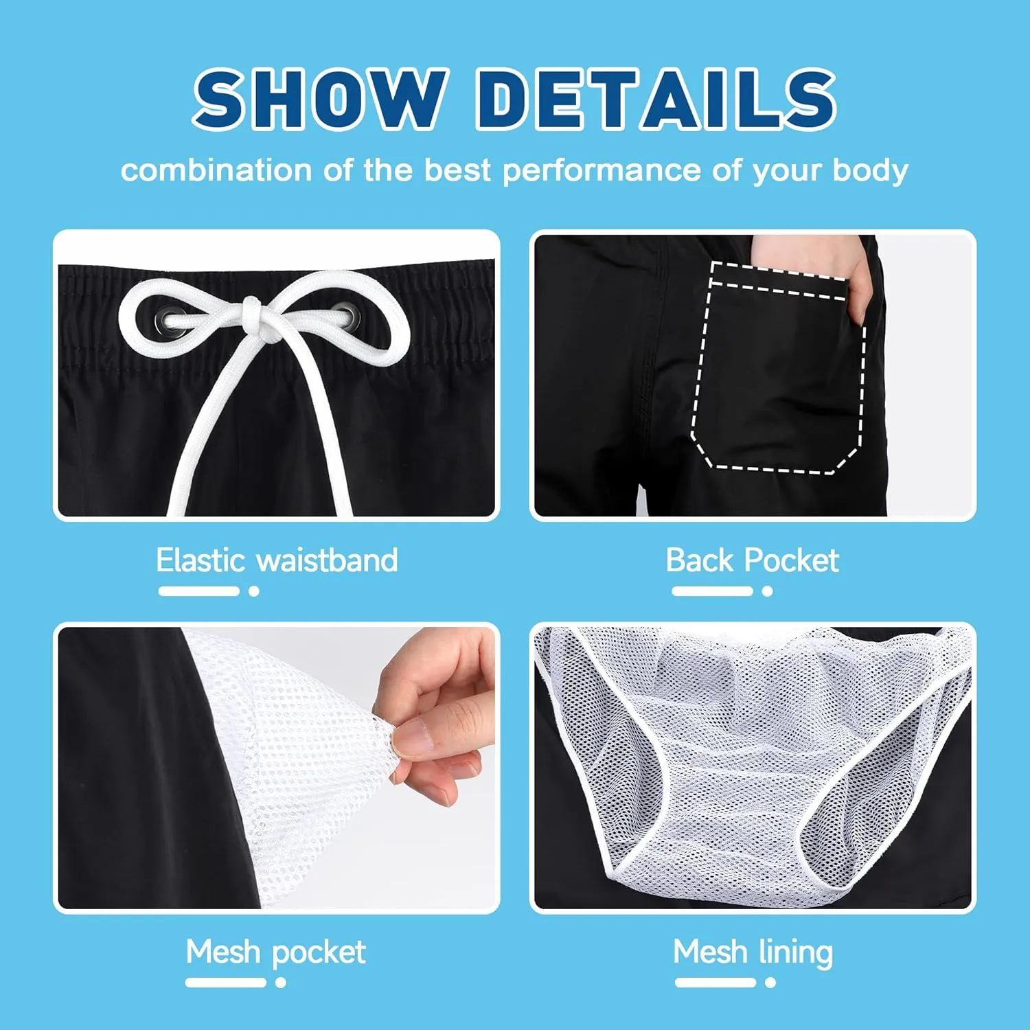 Mens Swim Trunks Swim Shorts Swimming Trunks Swimsuit Quick Dry with Mesh Lining Swimwear