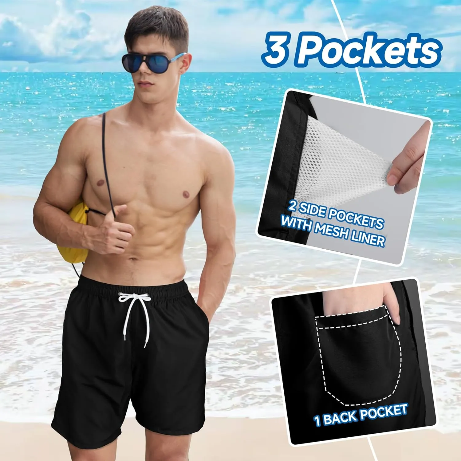 Mens Swim Trunks Swim Shorts Swimwear Quick Dry 7 Swimming Trunks with Mesh Lining