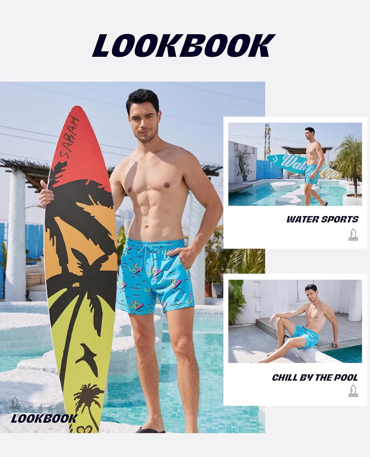 Mens Swim Trunks with Compression Liner 5 Inch Inseam Swimming Trunks Shorts for Men Bathing Suit